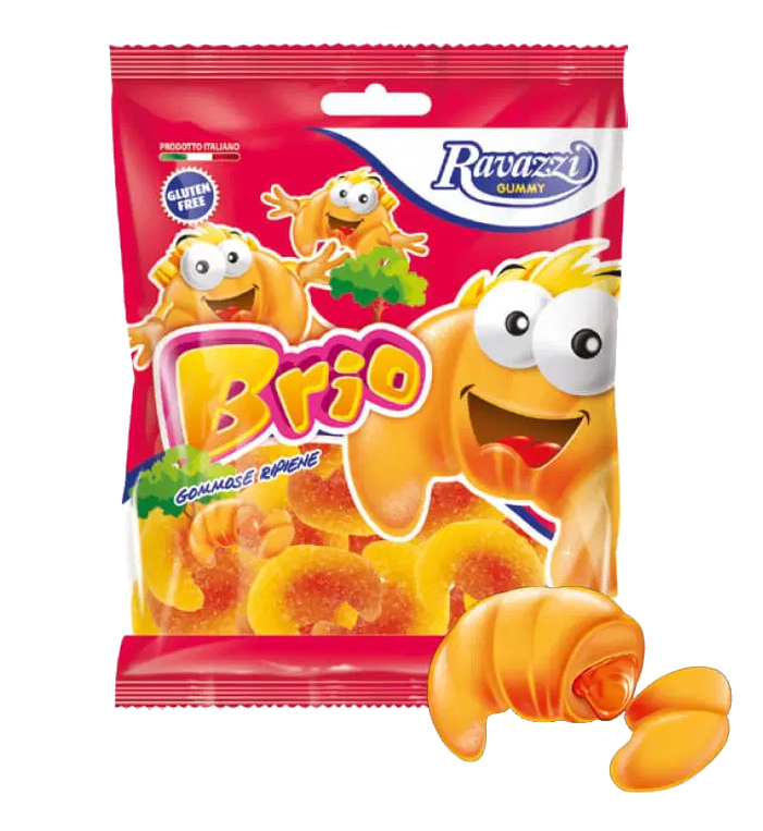 RAVAZZI-GUMMY CANDIES BRIO, CREAM AND STRAWBERRY FLAVOUR, GLUTEN FREE 90G