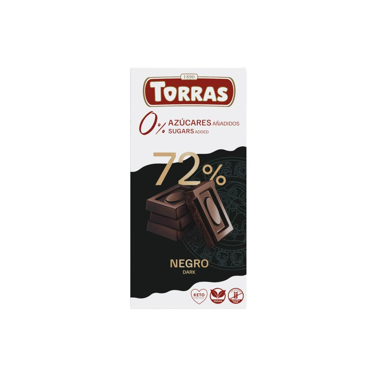 TORRAS-DARK CHOCOLATE BAR 72%COCOA, VEGAN, SUGAR AND GLUTEN FREE 75G
