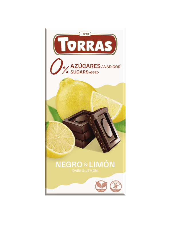 TORRAS-DARK CHOCOATE WITH LEMON, VEGAN, GLUTEN AND SUGAR FREE 150G