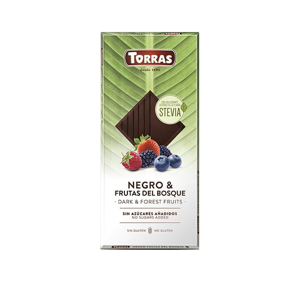 ტორასი-სტევია შოკოლადი შავი ტყის კენკრით უგლუტენო,უშაქრო,ვეგანური.125გ