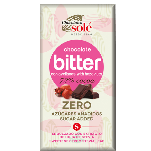 SOLE-DARK CHOCOLATE WITH HAZELNUTS AND STEVIA, GLUTEN AND SUGAR FREE 100G