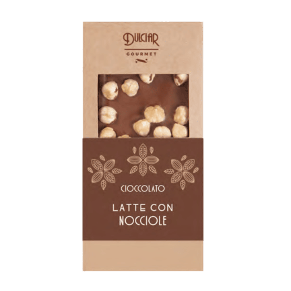 DULCIAR-MILK CHOCOLATE BAR WITH HAZELNUTS, GLUTEN FREE 100G