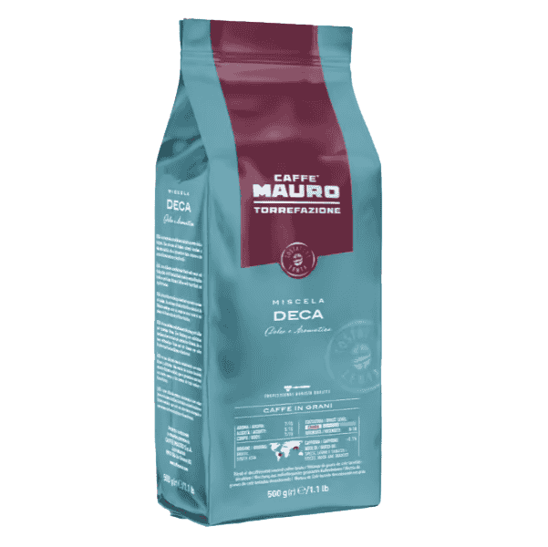 MAURO COFFEE BEANS DECAFEIN 500G. 8/10 INT.