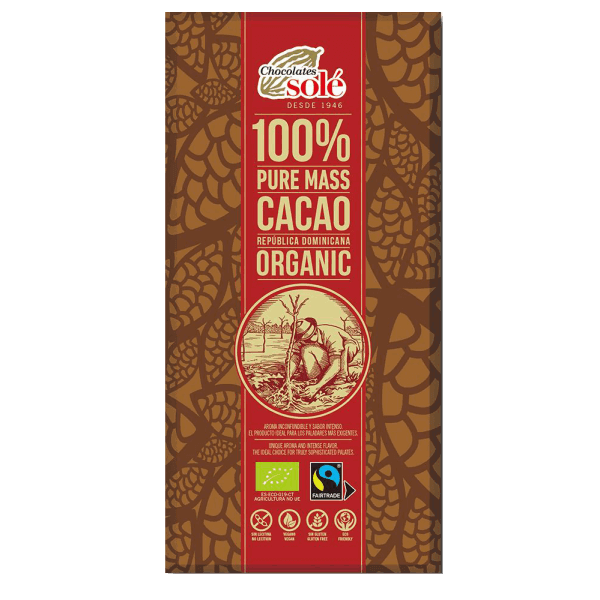 სოლე-შავი შოკოლადი ბიო,100% კაკაო, ვეგანური, უგლუტენო 100გრ