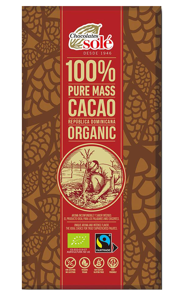 სოლე-შავი შოკოლადი ბიო,100% კაკაო, ვეგანური, უგლუტენო 100გრ