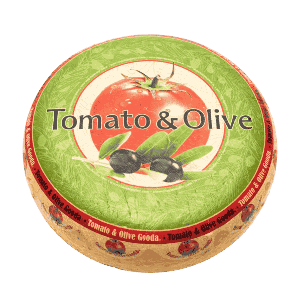 CHEESELAND-GOUDA CHEESE WITH BLACK OLIVES AND TOMATOES, GLUTEN FREE 100G