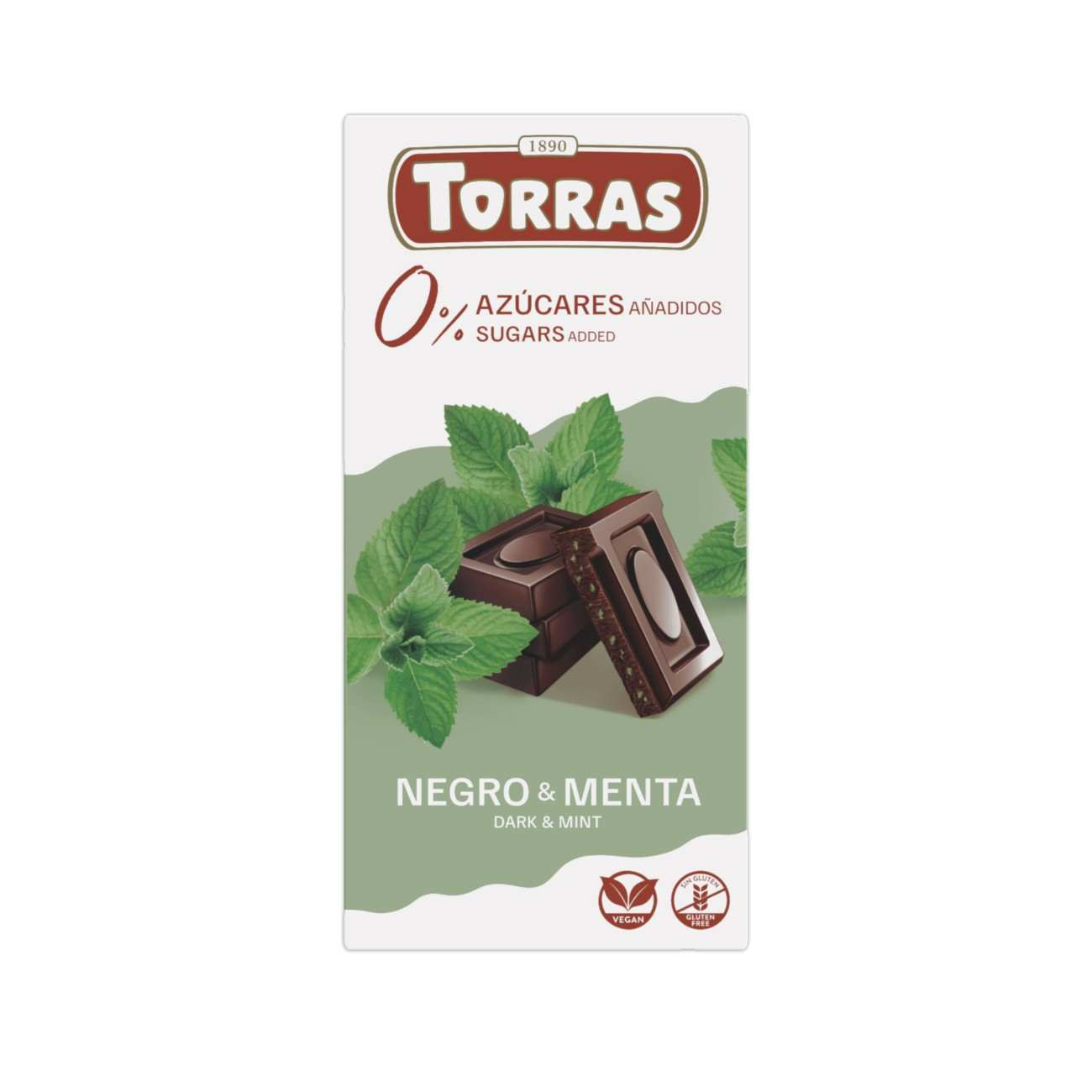 TORRAS-DARK CHOCOLATE BAR WITH MINT, VEGAN, SUGAR AND GLUTEN FREE 75G