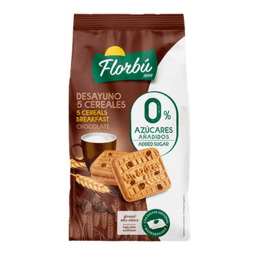 FLORBU-COOKIES WITH  5 CEREALES AND CHOCOLATE 340G