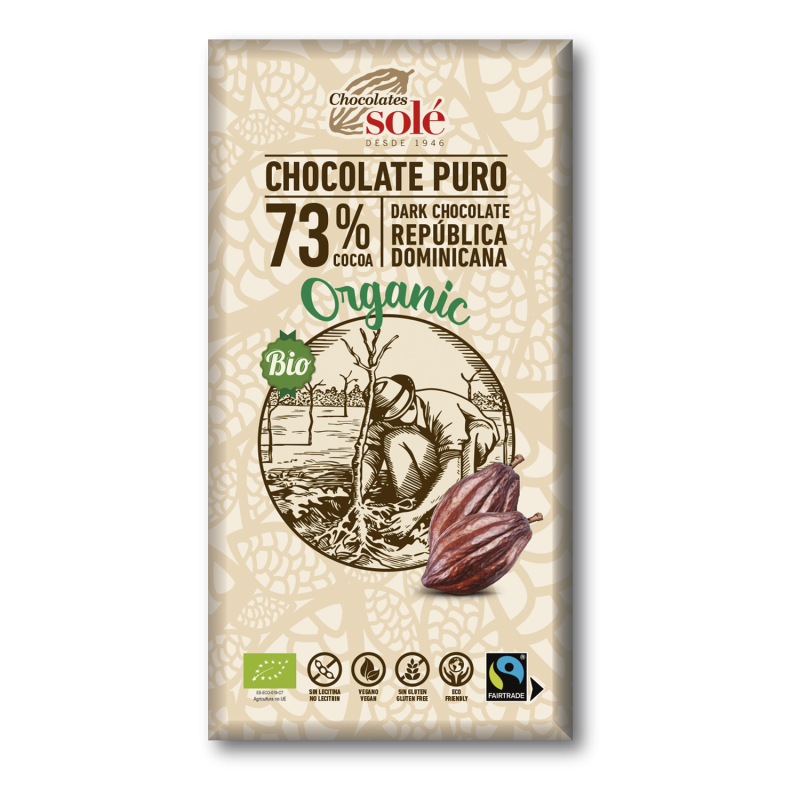 SOLE-BIO DARK CHOCOLATE 73% COCOA, VEGAN, GLUTEN FREE 100G