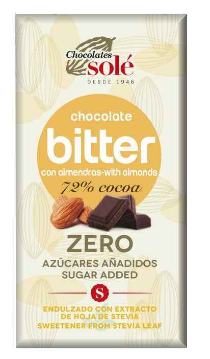 Bitter 72% stevia almendra 100g - Sole