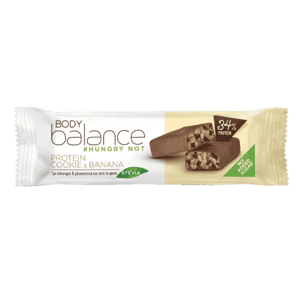 SDOUKOS-BODY BALANCE PROTEIN BAR COOKIE & BANANA, SUGAR FREE 45G
