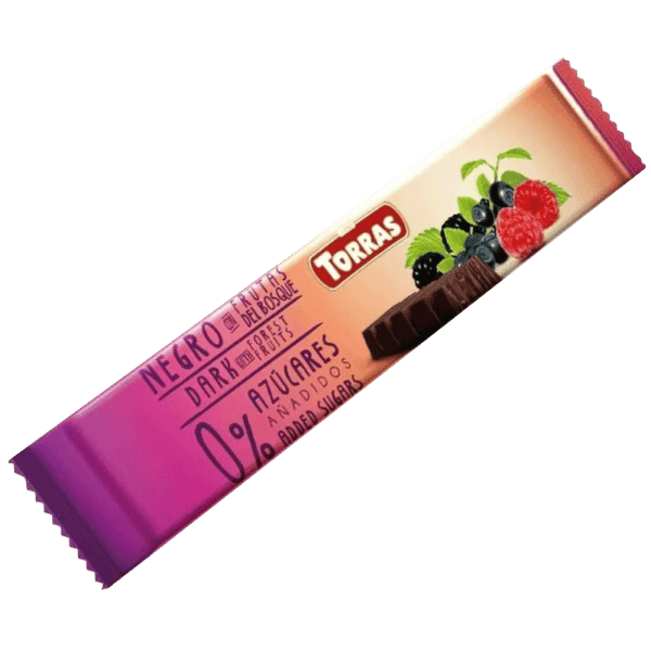 TORRAS-DARK CHOCOLATE BAR WITH WITH FOREST BERRIES AND STEVIA, VEGAN, SUGAR AND GLUTEN FREE 36g