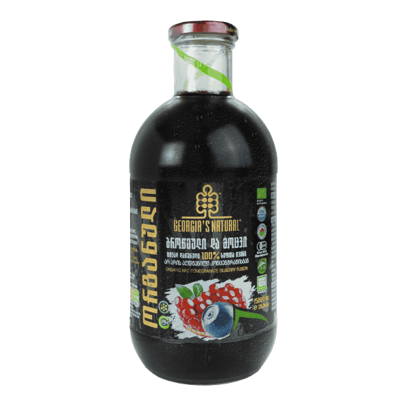 ორგანული, უგლუტ. ბროწეული და მოცვი 750მლ 100% სუფთა წვენი