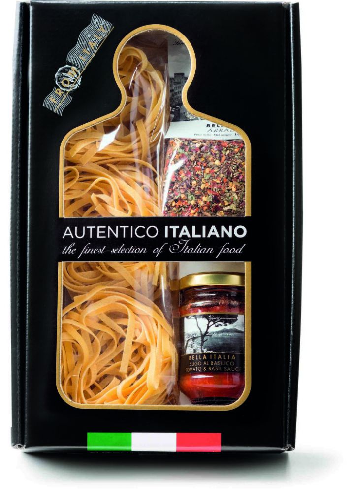 Tagliatelle alluovo 250gr,Sugo basilico 180gr,Spezie piccantissimo 100gr